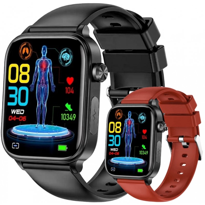 Smartwatch Męski Rubicon RNCF33 BLACK + Pasek Bordowy
