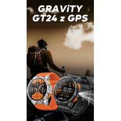 Smartwatch Męski GRAVITY GPS GT24-4 Czarny Pasek Silikonowy + Pomarańczowy Pasek Silikonowy