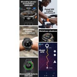 Smartwatch Męski GRAVITY GPS GT24-4 Czarny Pasek Silikonowy + Pomarańczowy Pasek Silikonowy