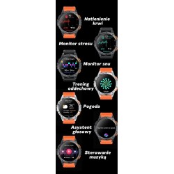 Smartwatch Męski GRAVITY GPS GT24-4 Czarny Pasek Silikonowy + Pomarańczowy Pasek Silikonowy