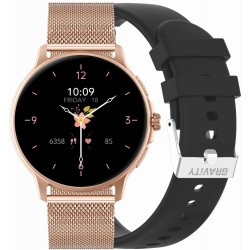 Smartwatch Damski GRAVITY GT12-4 Czarny Pasek Silikonowy + Bransoleta Różowe Złoto